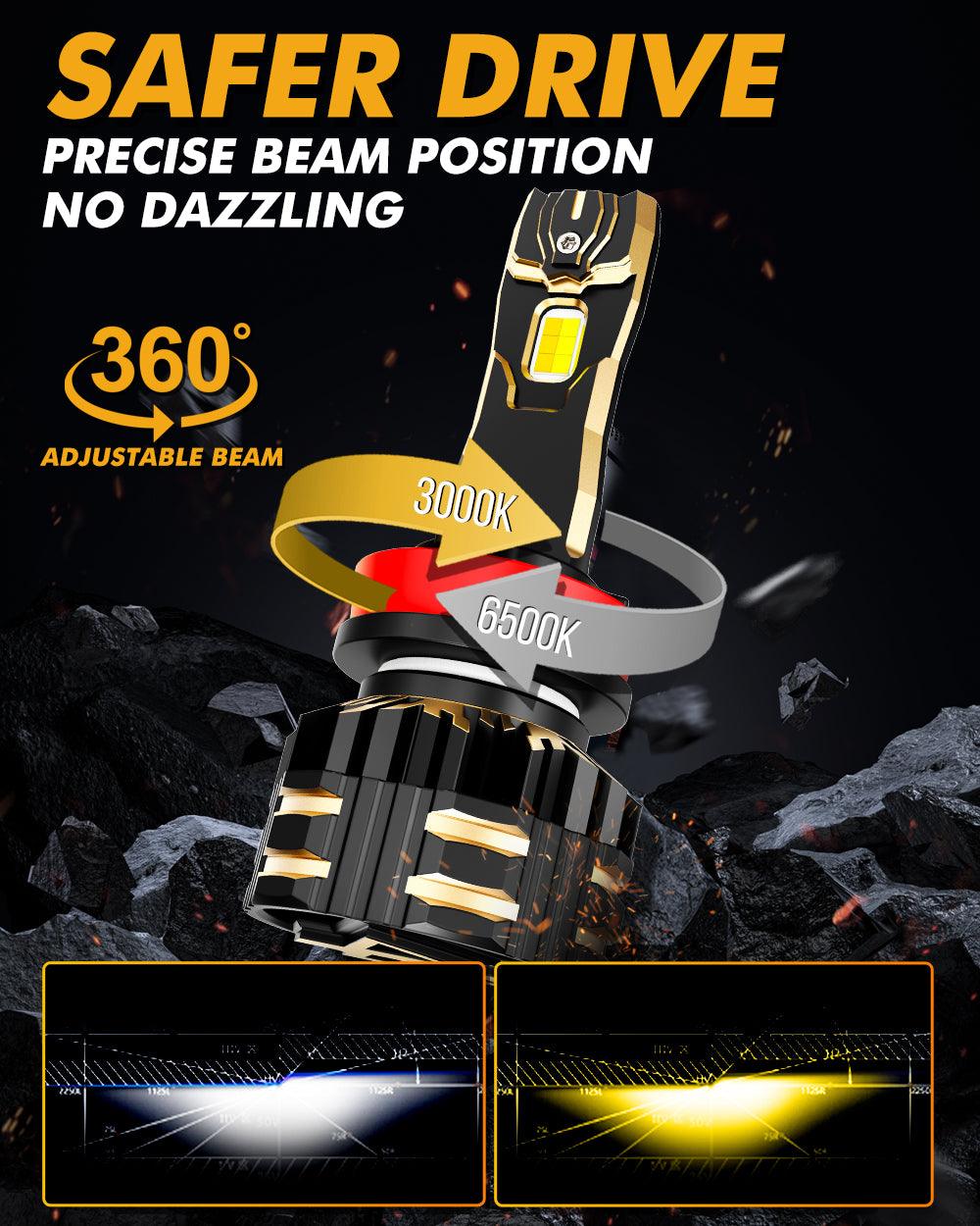 H11/H9/H8/H16JP LED Bulb Fog Lights/Low Beam Lights 110W 25000LM GX Bi-Color Series High Power &amp; Brightness Dual Color Switchback | 2 bulbs