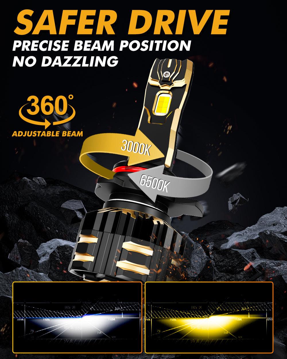 9012/HIR2 LED Headlight Bulbs 110W 25000LM GX Bi-Color Series High Power &amp; Brightness Dual Color Switchback | 2 bulbs 
