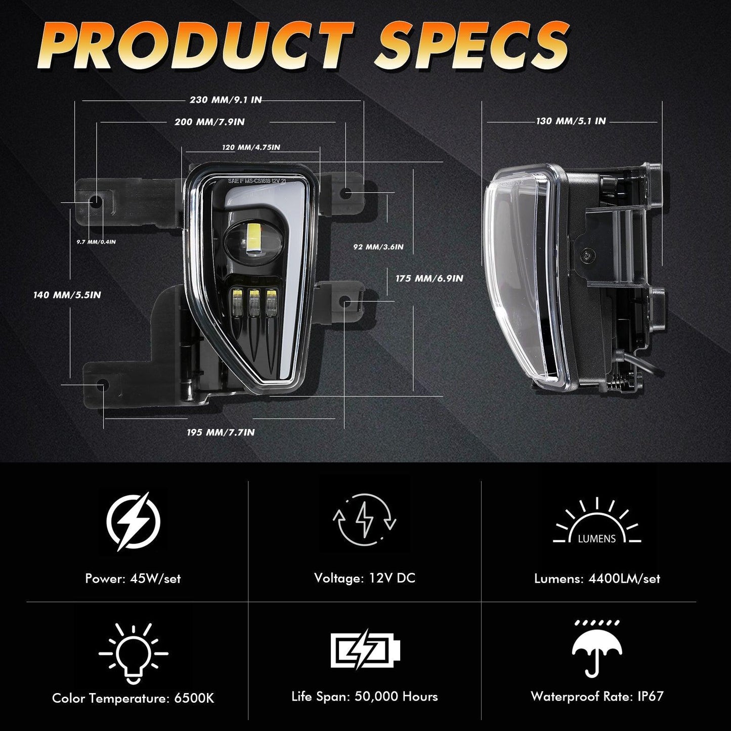 (2pcs/set) 45W Feux Anti Brouillard LED DOT pour 2016-2018 Chevy Silverado 1500 Noir/Chrome