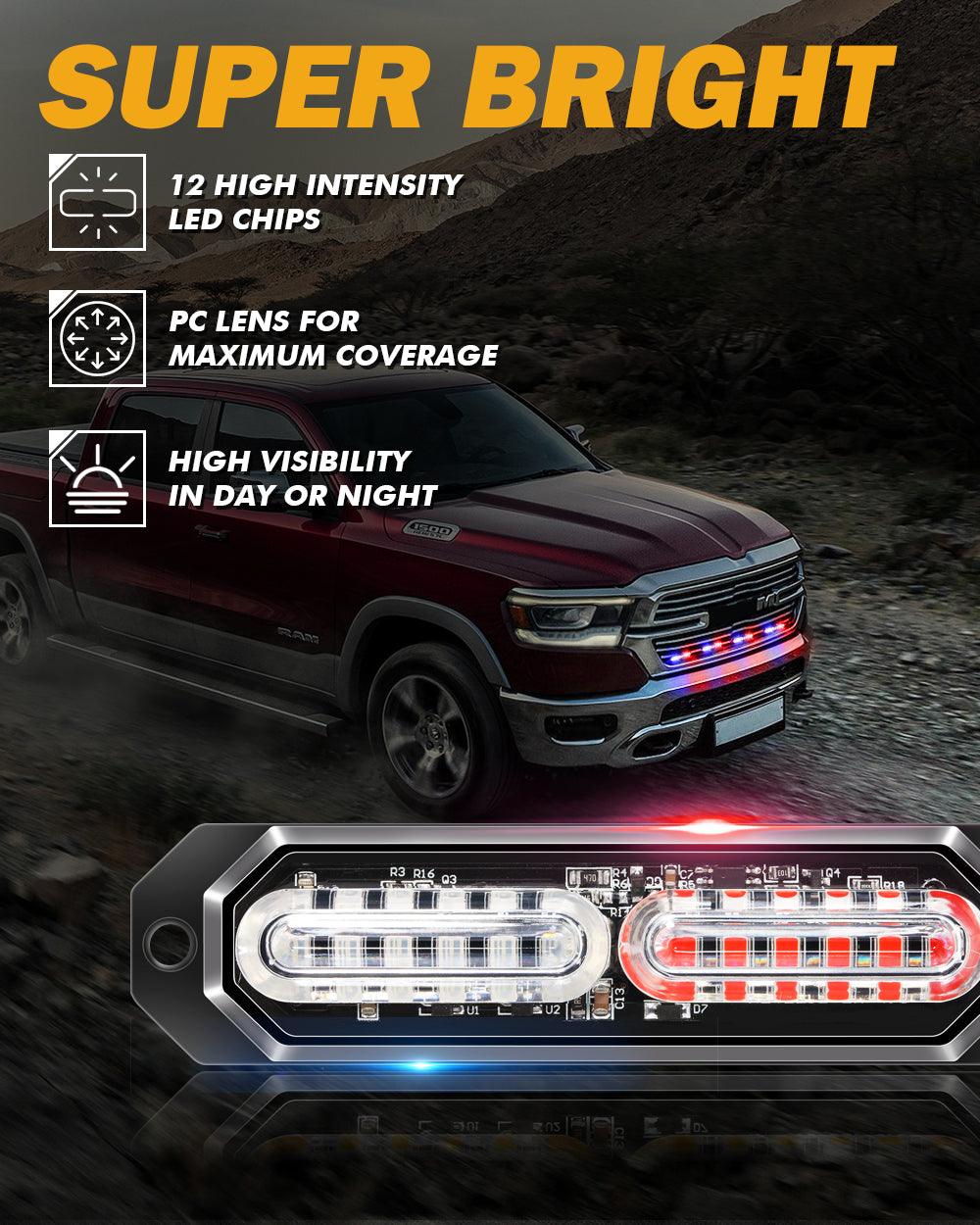 (4PSC/SET) 12LED Emergency Surface Mount Grill Strobe Light for Trucks Vehicles ATV RV Cars Van
