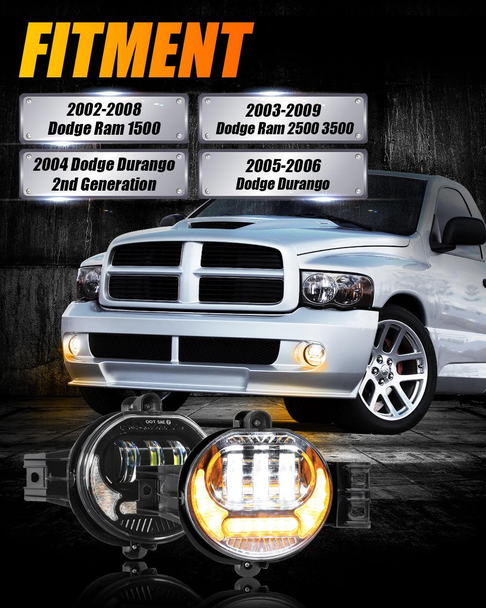 (2pcs/set) Assemblage de Feux de Brouillard LED avec DRL et Clignotant pour Dodge Ram 1500 2002-2008, Dodge Ram 2500/3500 2003-2009 Noir