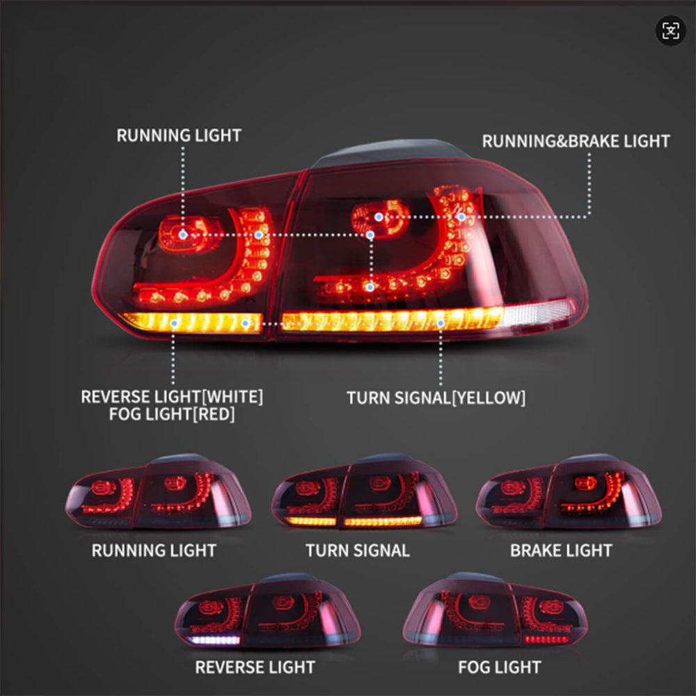 LED Tail Light Assembly With Amber Sequential Turn Signal For 2008-2014 VW Golf 6th Gen Mk6 Hetchback