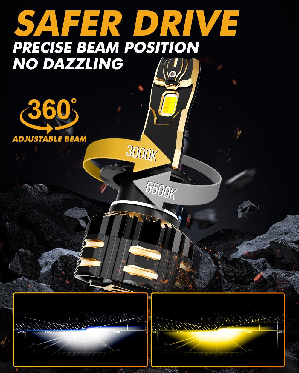 H7 LED Bulb Fog Lights/Low Beam Lights 110W 25000LM GX Bi-Color Series High Power &amp; Brightness Dual Color Switchback | 2 bulbs 
