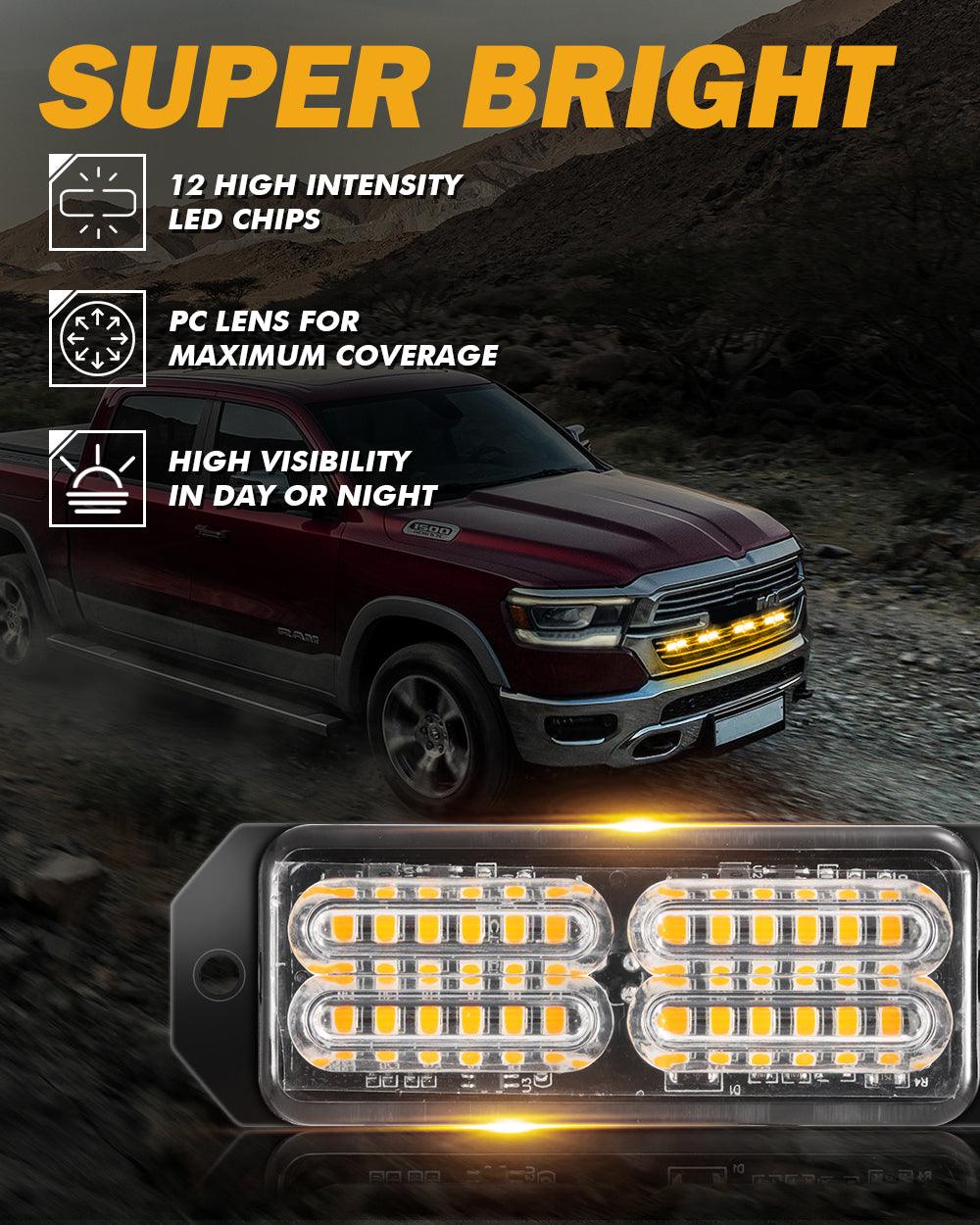 (4PSC/SET) 24LED Emergency Surface Mount Grill Strobe Light for Trucks Vehicles ATV RV Cars Van
