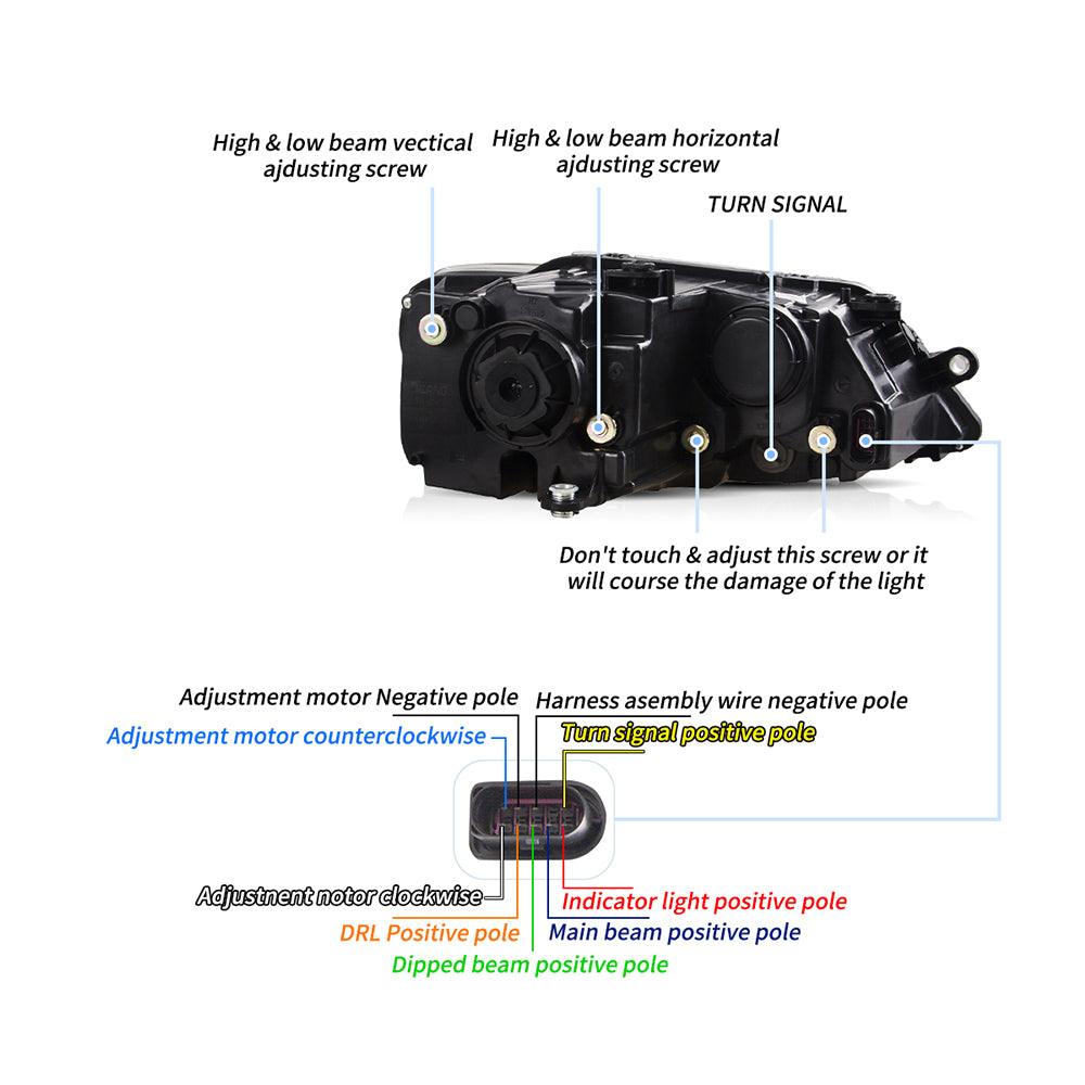 LED Headlight Assembly Dual Beam Projector Black For 2010-2018 Volkswagen Jetta