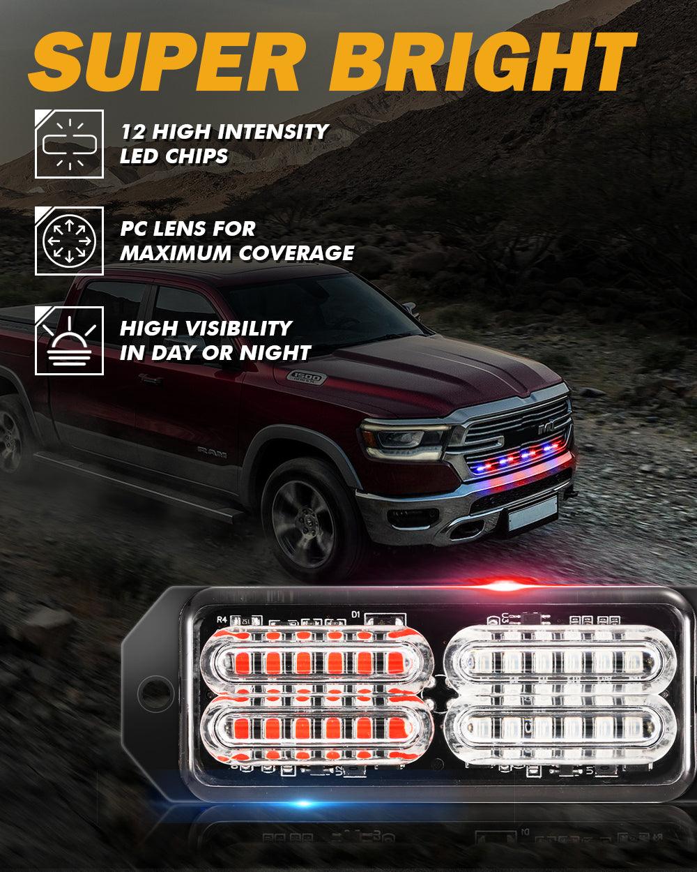 (4PSC/SET) 24LED Emergency Surface Mount Grill Strobe Light for Trucks Vehicles ATV RV Cars Van