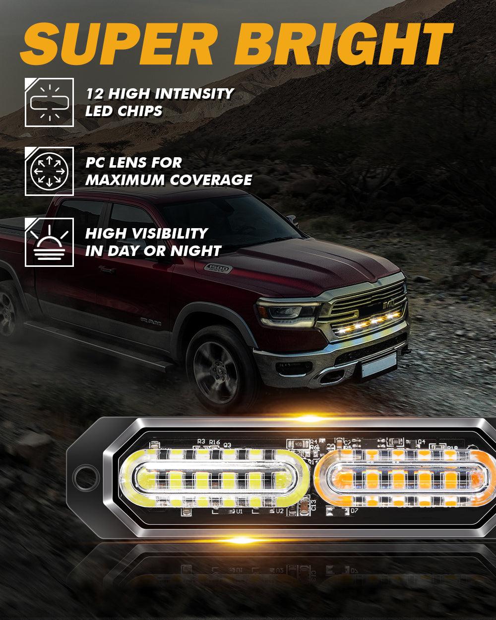 (4PSC/SET) 12LED Emergency Surface Mount Grill Strobe Light for Trucks Vehicles ATV RV Cars Van