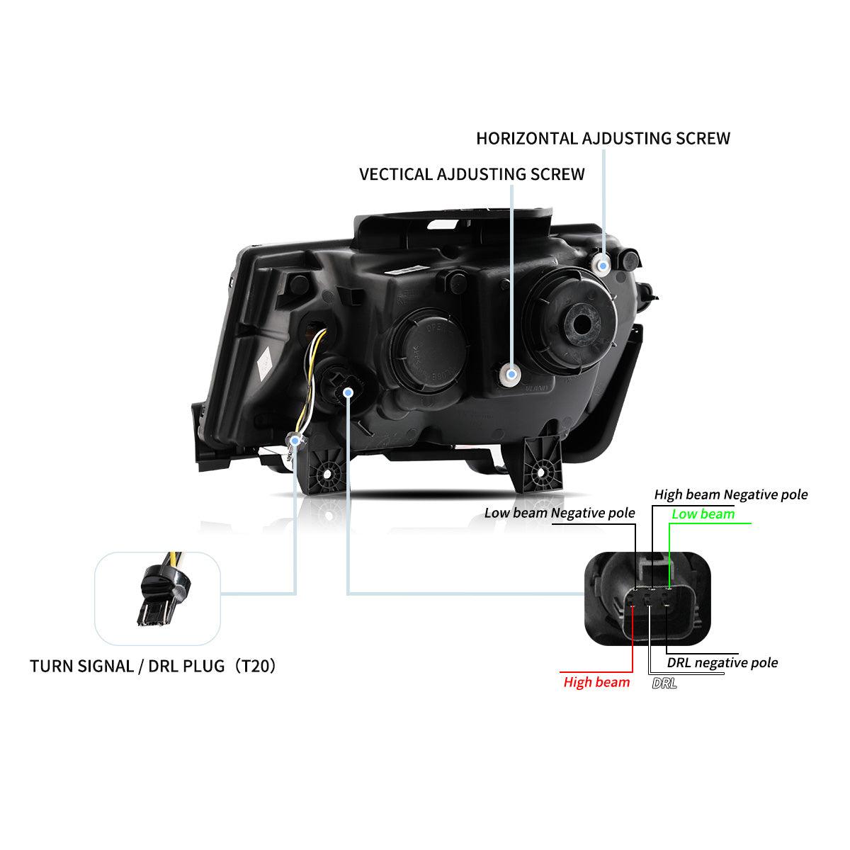 LED Headlight Assembly RGB Dual Beam Projector Black For 2014-2015 Chevrolet Camaro