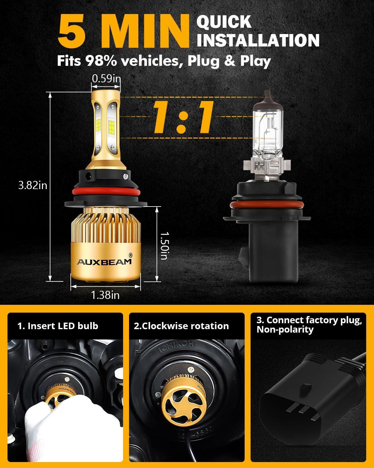 Bombillas LED para faros delanteros 9007/HB5 72W 10000LM Serie S3 Enfriamiento por ventilador 6500K Blanco frío | 2 bombillas 