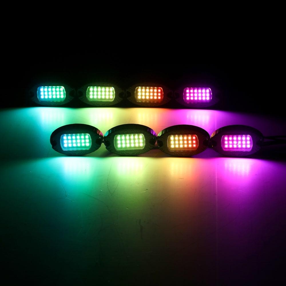 RGB LED Rock Lights Kit with Bluetooth APP & Wireless Remote Control, Multicolor Neon Underglow Lights with Brake Light Function for ATV UTV