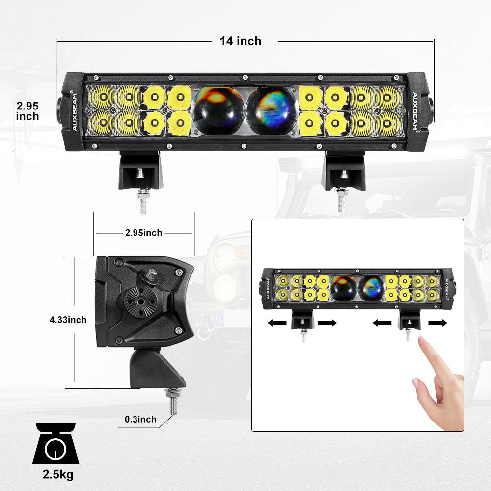 12 Inch 5D-PRO Series 22000LM Spot Beam Off Road Led Light Bar+Universal Mounting Brackets Adjustable Pillar Hood