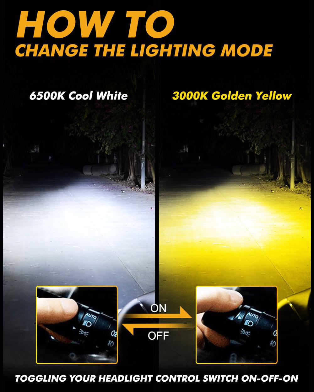 9012/HIR2 LED Headlight Bulbs 110W 25000LM GX Bi-Color Series High Power &amp; Brightness Dual Color Switchback | 2 bulbs 