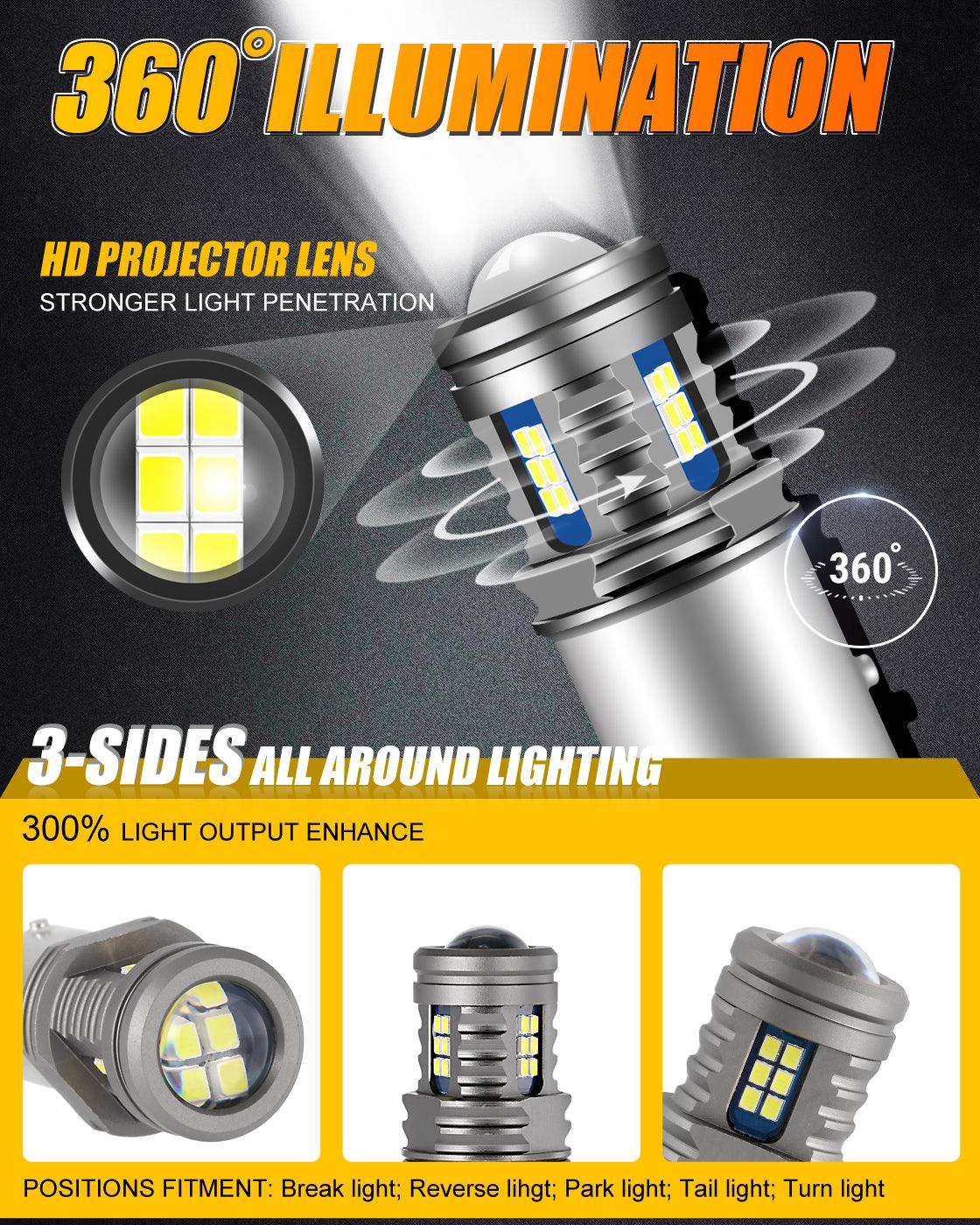 (2pcs/set) 1157/BAY15D Y2 Series 3-Sides Cool White LED Brake/Turn Single/Back-up/Side Maker/DRL