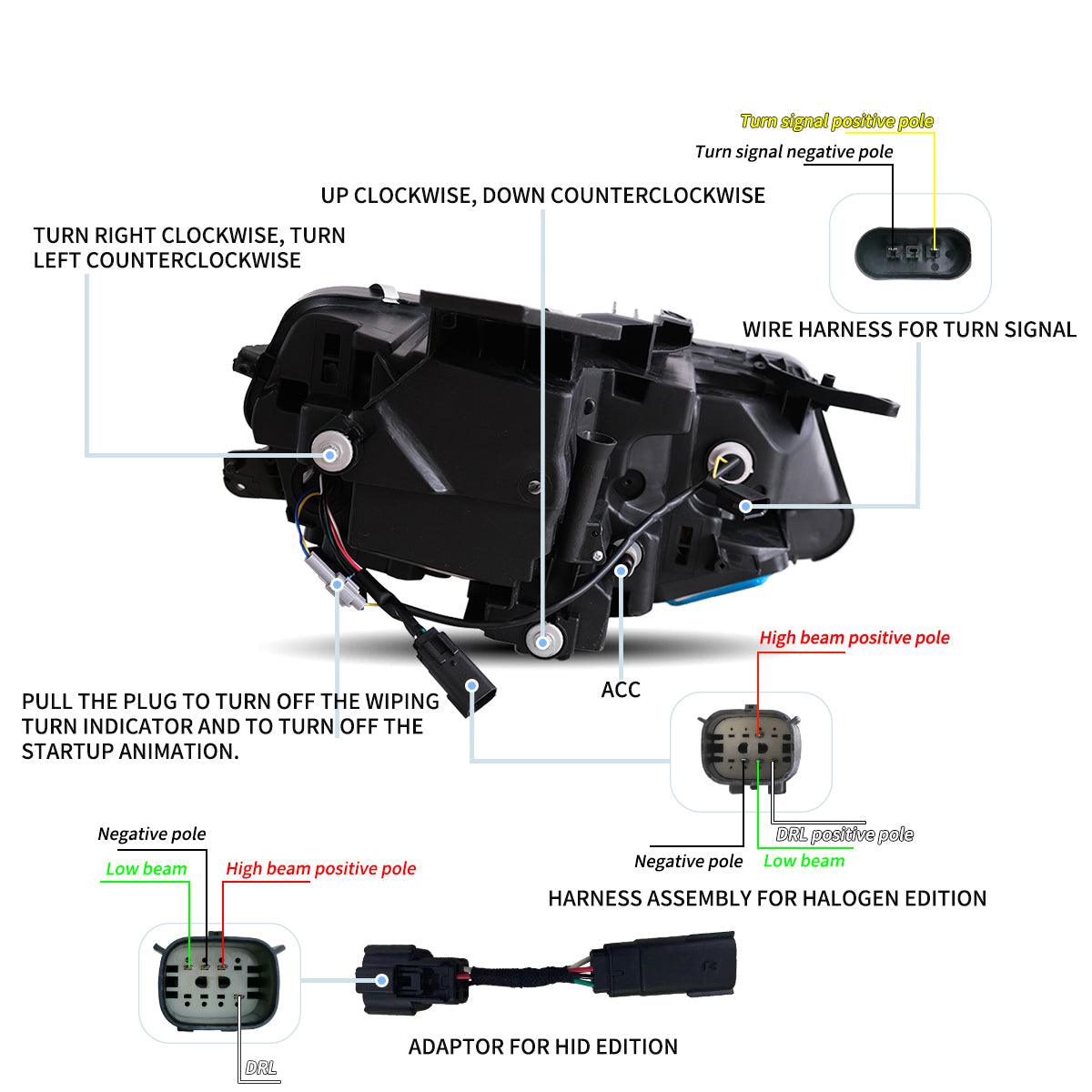 LED Headlight Assembly Dual Beam Projector Black For 2016-2022 Chevrolet Camaro 6th Gen