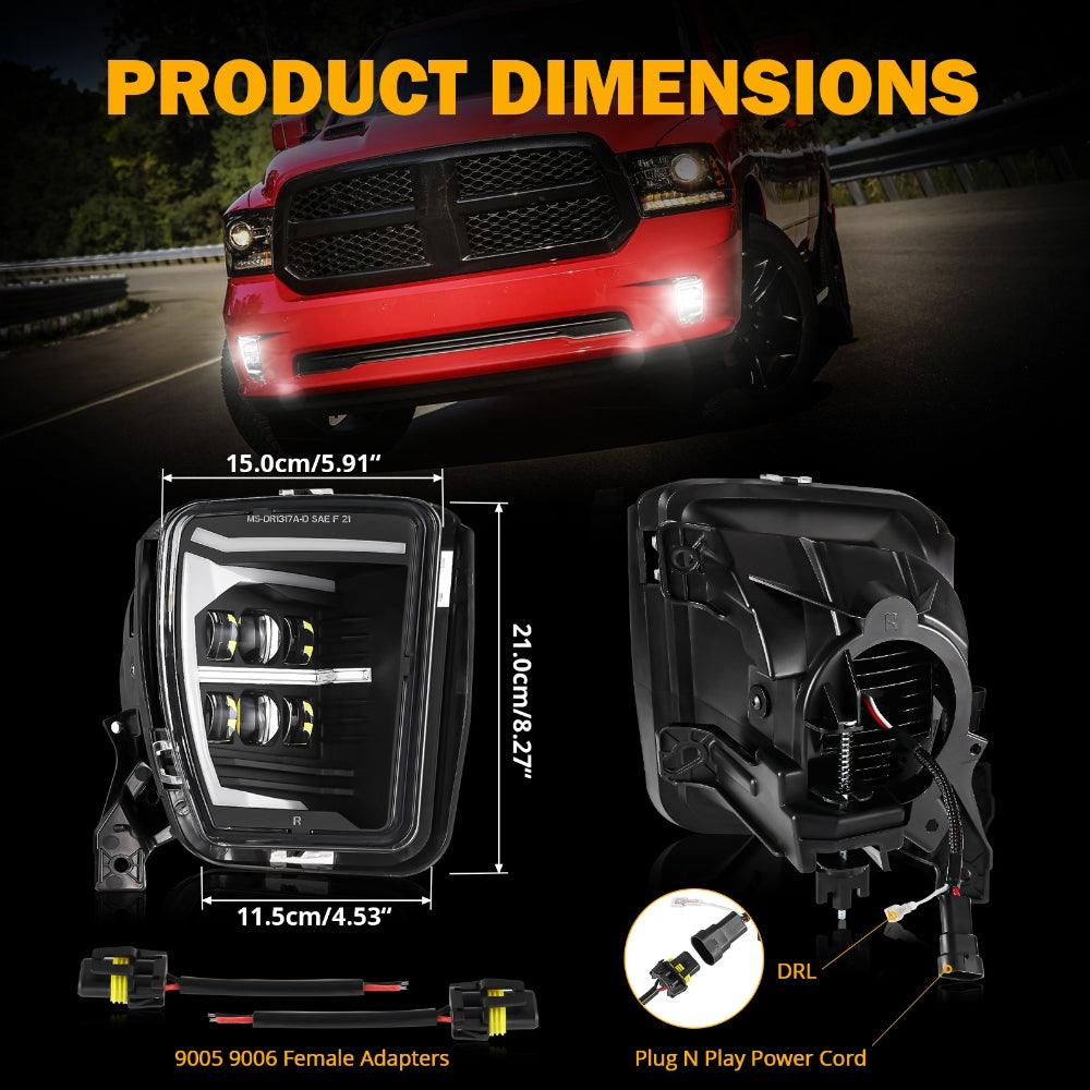(2pcs/set) Feux de Brouillard LED Homologués DOT avec DRL pour Dodge Ram 1500 2013-2018