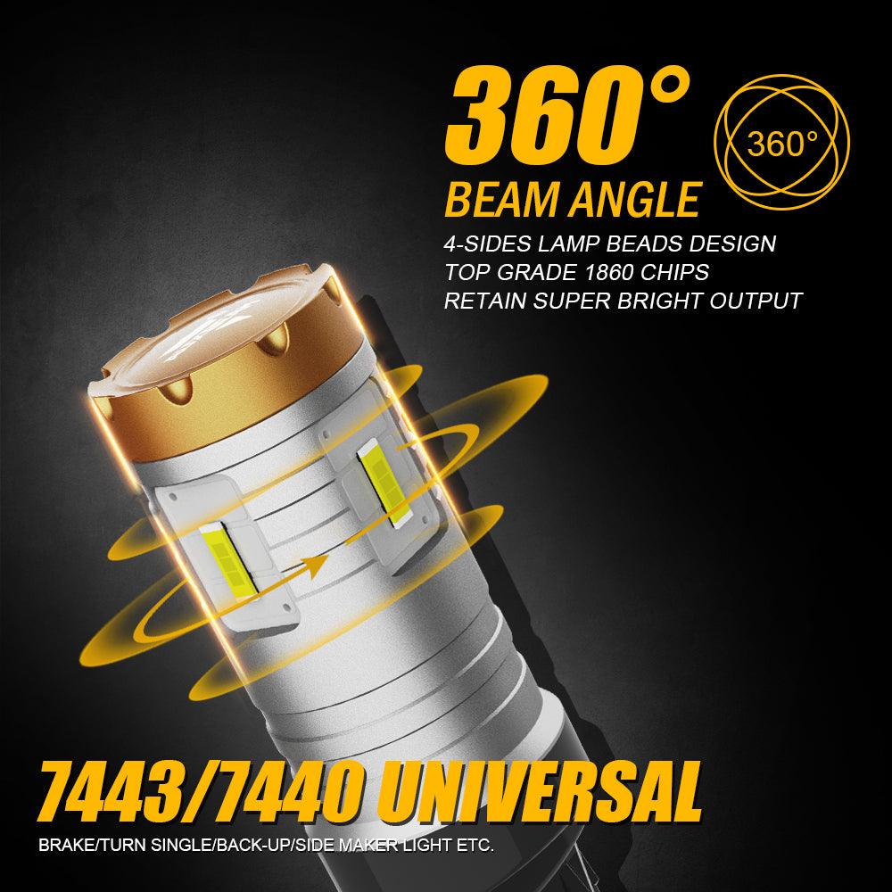 T20 7443 7440 LED Backup Reverse/Turn Signal/Brake Tail Light Bulbs 20W 4000LM 6500K White Crown Series | 2 Bulbs