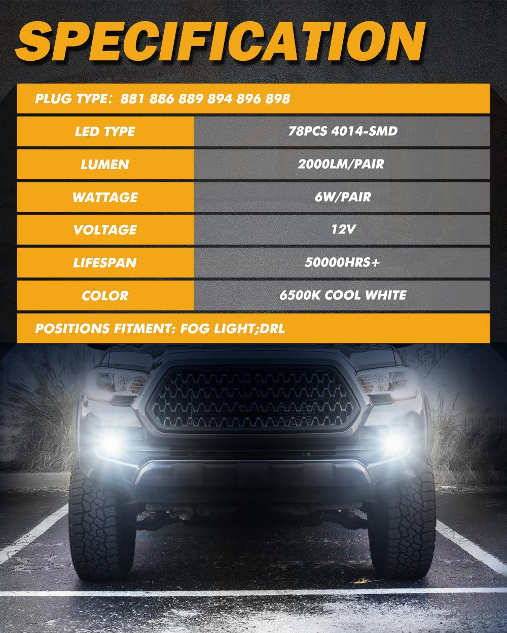 880 885 890 899 892 893 LED Fog Light/DRL Bulbs 6W 2000ML 6500K White | 2 Bulbs