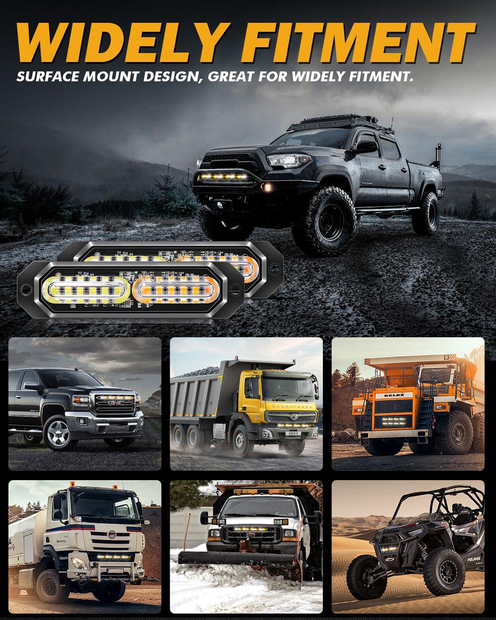 (4PSC/SET) 12LED Emergency Surface Mount Grill Strobe Light for Trucks Vehicles ATV RV Cars Van