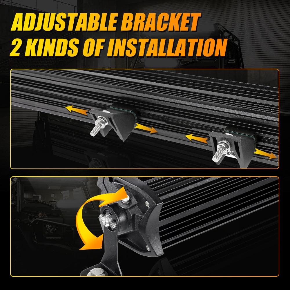 12 Inch 5D-PRO Series 22000LM Spot Beam Off Road Led Light Bar+Universal Mounting Brackets Adjustable Pillar Hood