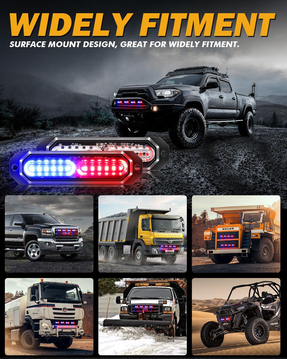 (4PSC/SET) 12LED Emergency Surface Mount Grill Strobe Light for Trucks Vehicles ATV RV Cars Van