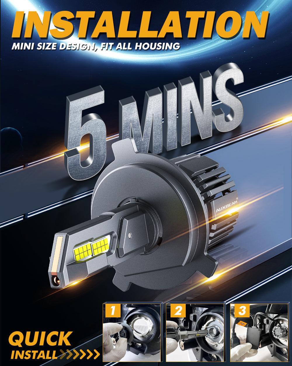 Bombillas LED para faros delanteros H4/HB2/9003 90W 20000LM Serie F15 20% tamaño más pequeño 6500K blanco frío | 2 bombillas 