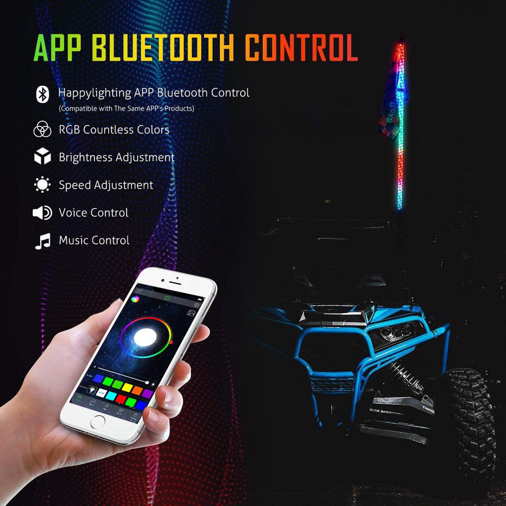 3FT/4FT RGB LED Whip Light with Bluetooth Controlled + Whip Light Mounting Brackets for UTV, ATV, Off-road Vehicle