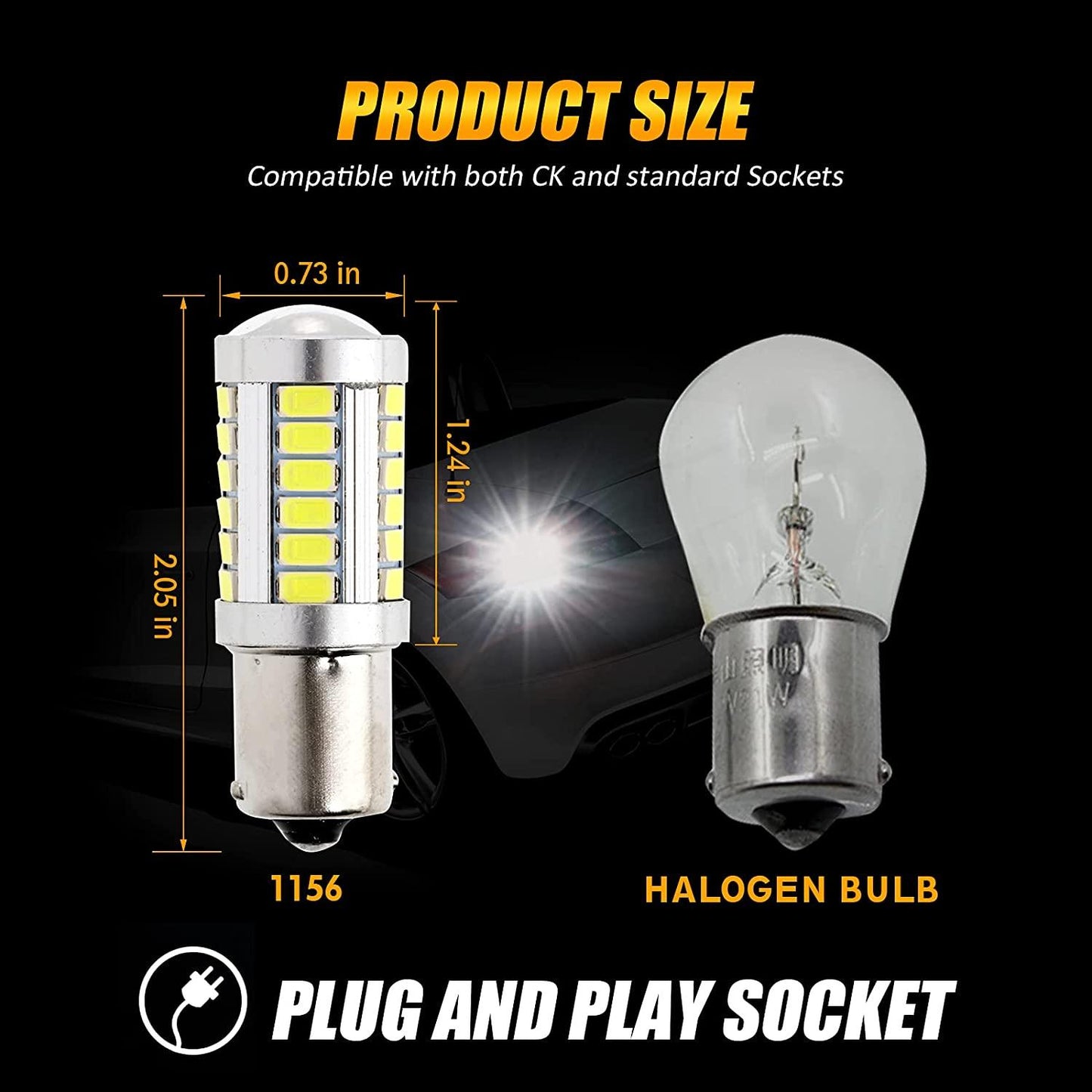 1156 P21W BA15S LED Brake Tail Light Bulbs 20W 4000LM Red 33LED Series | 2 Bulbs