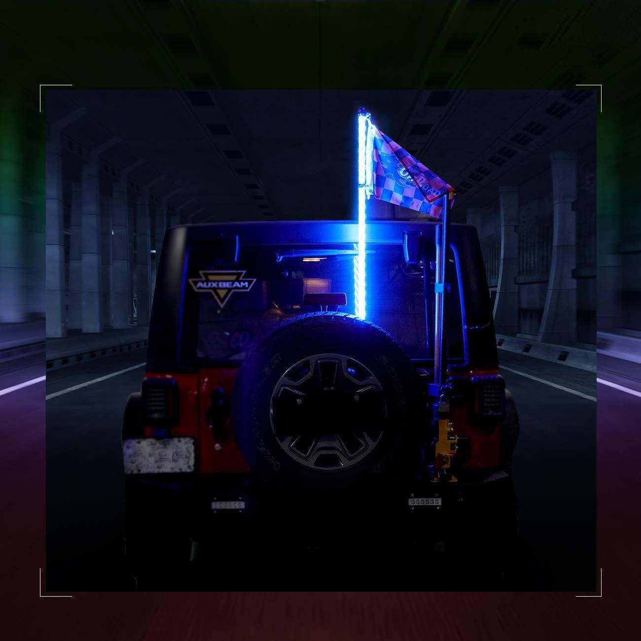 3FT/4FT RGB LED Whip Light with Bluetooth Controlled + Whip Light Mounting Brackets for UTV, ATV, Off-road Vehicle
