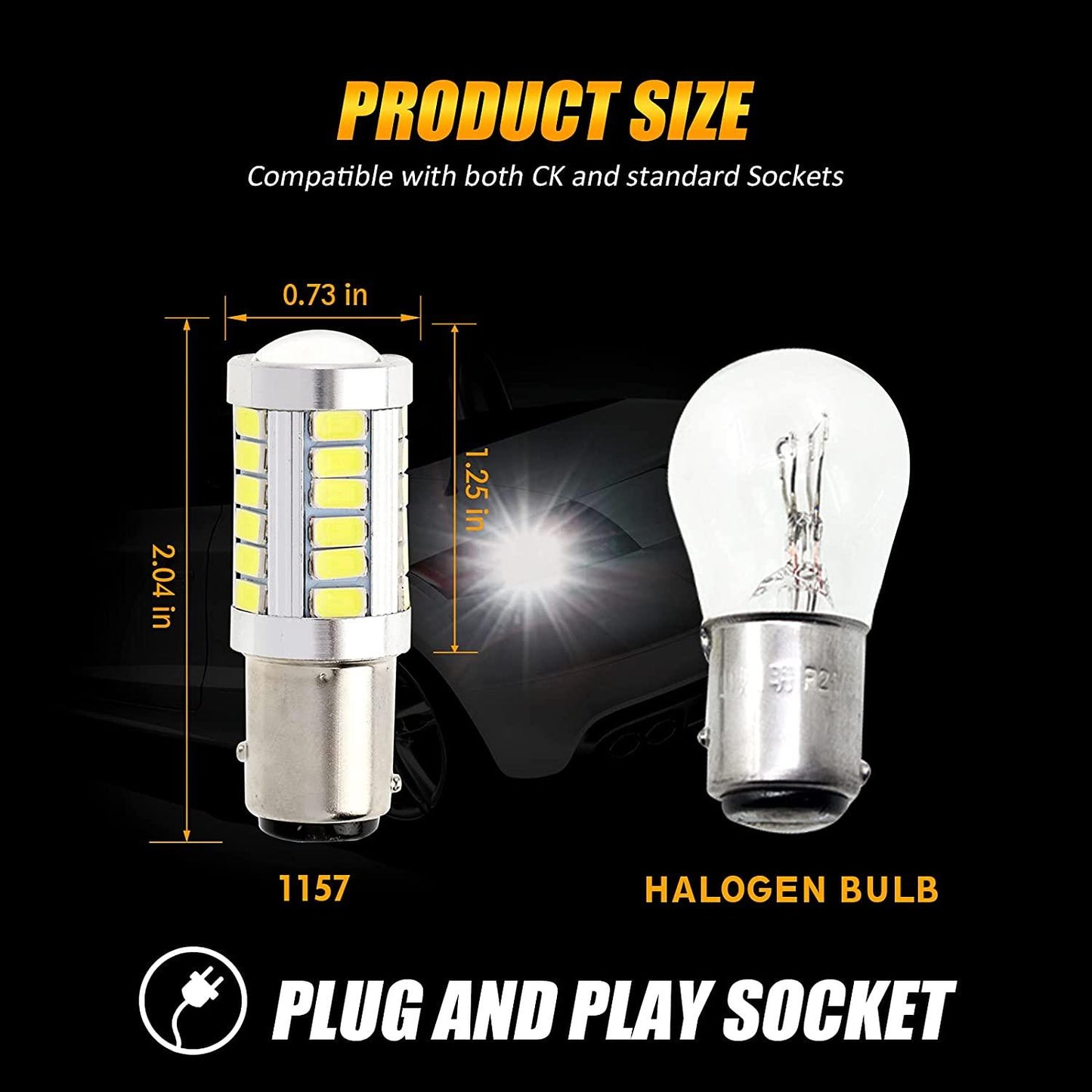 1157 BAY15D LED  Backup Reverse/Turn Signal/Brake Tail/Side Marker Light Bulbs 20W 4000LM 6500K White 33LED Series | 2 Bulbs