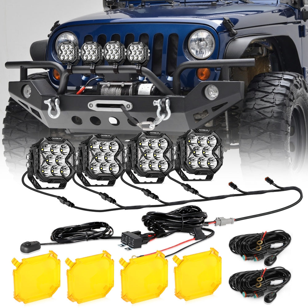 CUBE-Z Series 4 Inch LED Pod Lights Off Road Lights with White DRL &amp; Amber Turn Signal Lights