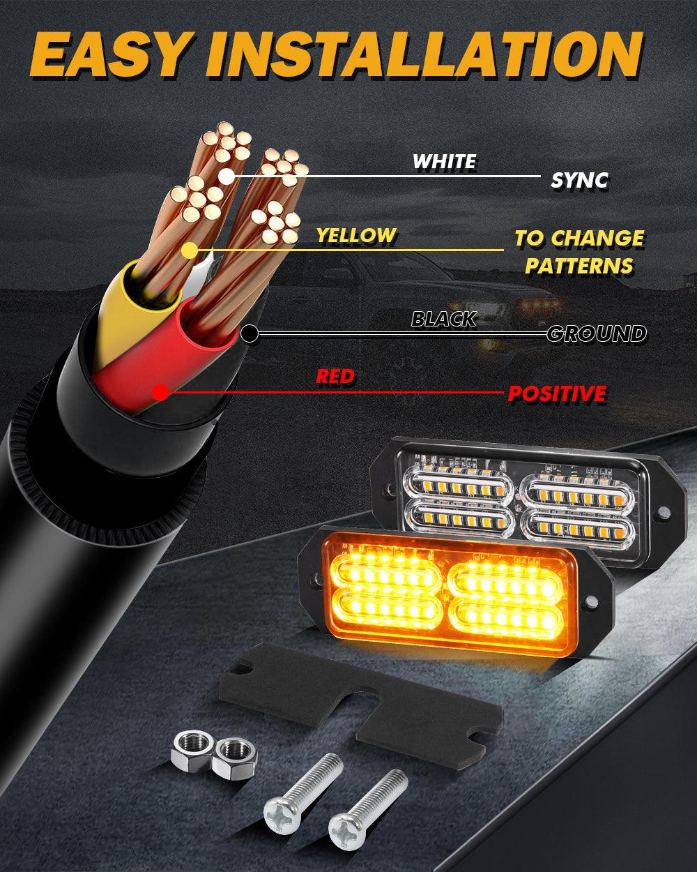 (4PSC/SET) 24LED Emergency Surface Mount Grill Strobe Light for Trucks Vehicles ATV RV Cars Van