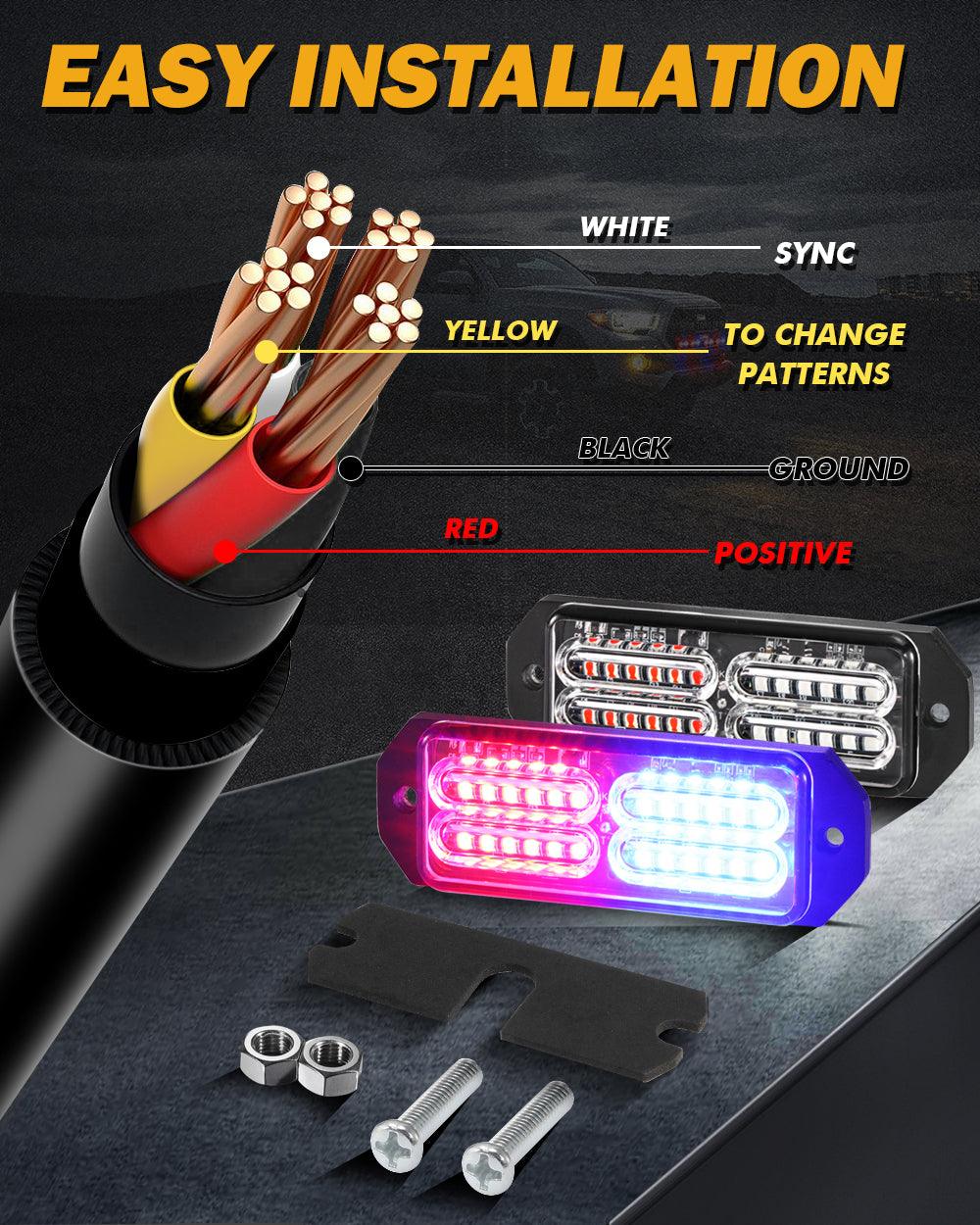 (4PSC/SET) 24LED Emergency Surface Mount Grill Strobe Light for Trucks Vehicles ATV RV Cars Van