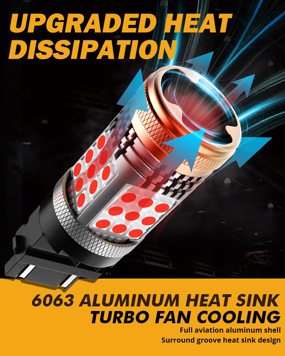 T25 3157 3156 LED Brake/Tail Light Bulbs 56W 600% High Brightness CAN-Bus Error Free Red Strobe Flashing B21 Series Strobe | 2 Bulbs