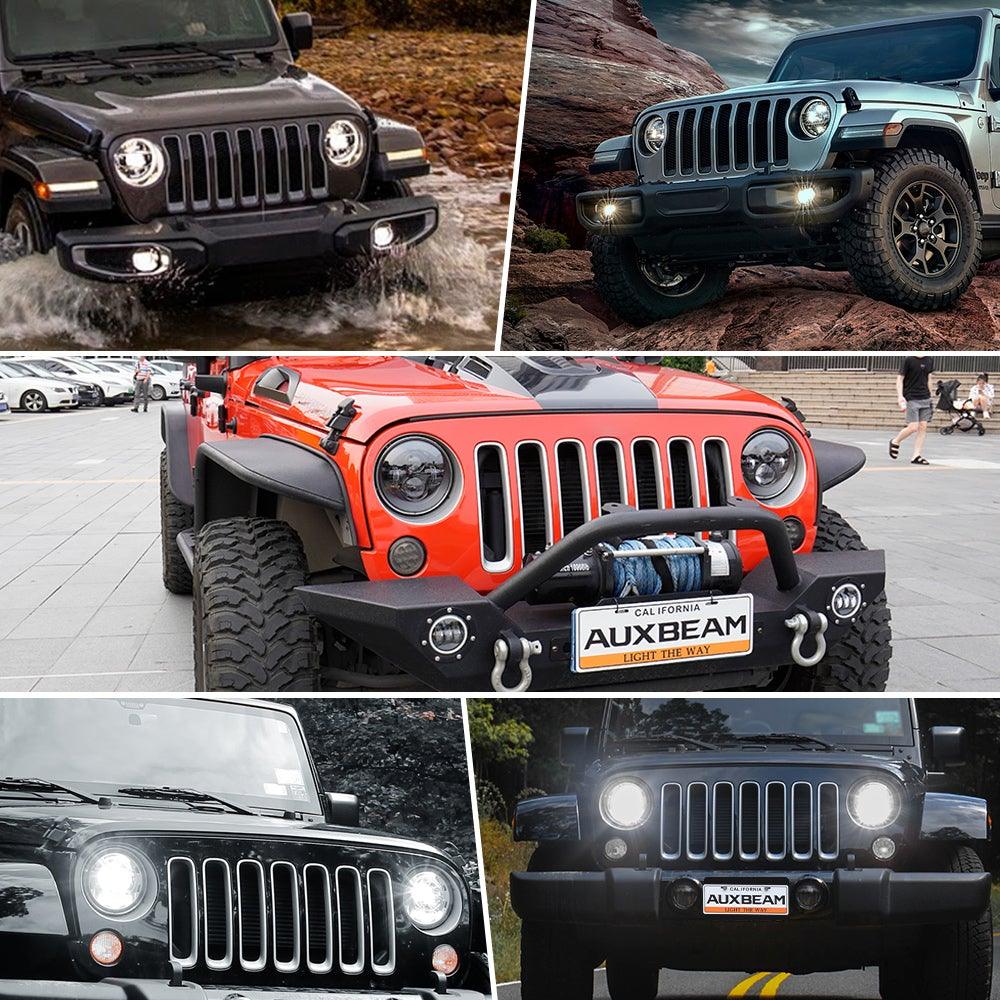 Remplacement de Phare LED 7 Pouces avec Anneau Halo et H4 Intensificateur de Luminosité pour Jeep Wrangler JK TJ LJ
