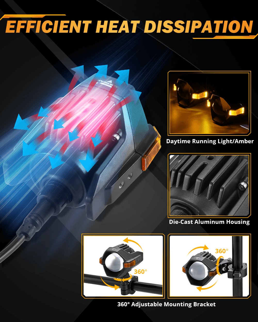 🆕3 Inch Motorcycle LED Spotlight Bi-LED Projector Lens Headlight 120W Dual Color Switchback LED Work Light 3+5 Light Modes for Motorcycle SUV ATV Trucks | 2PCS/Set