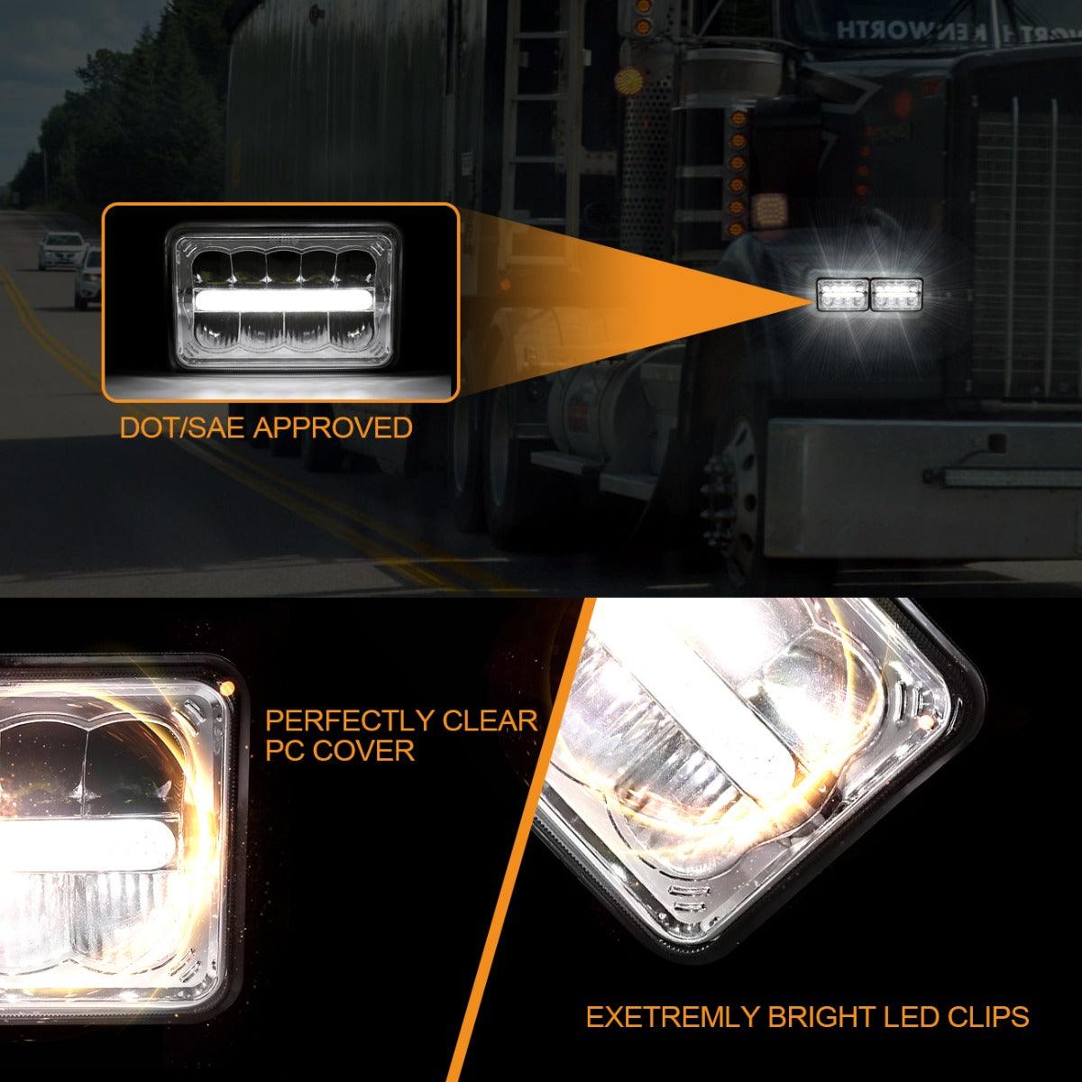 (4pcs/set) 4x6 Led Headlights Sealed Beam Headlights with DRL High Low Beam Replacement H4651 H4652 H4656 H4666 H6545 for Trucks Chevy GMC