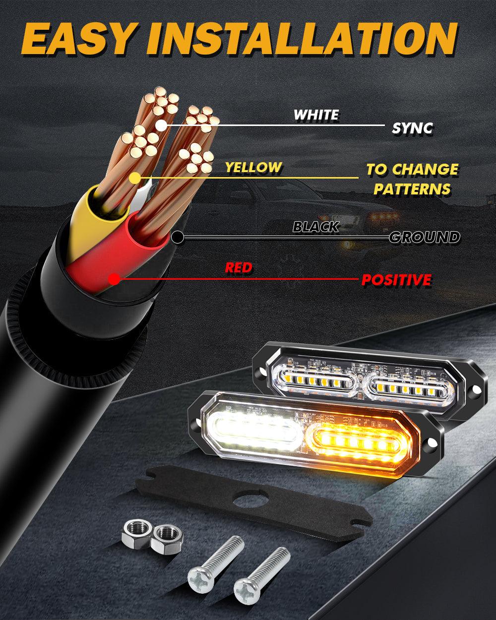(4PSC/SET) 12LED Emergency Surface Mount Grill Strobe Light for Trucks Vehicles ATV RV Cars Van
