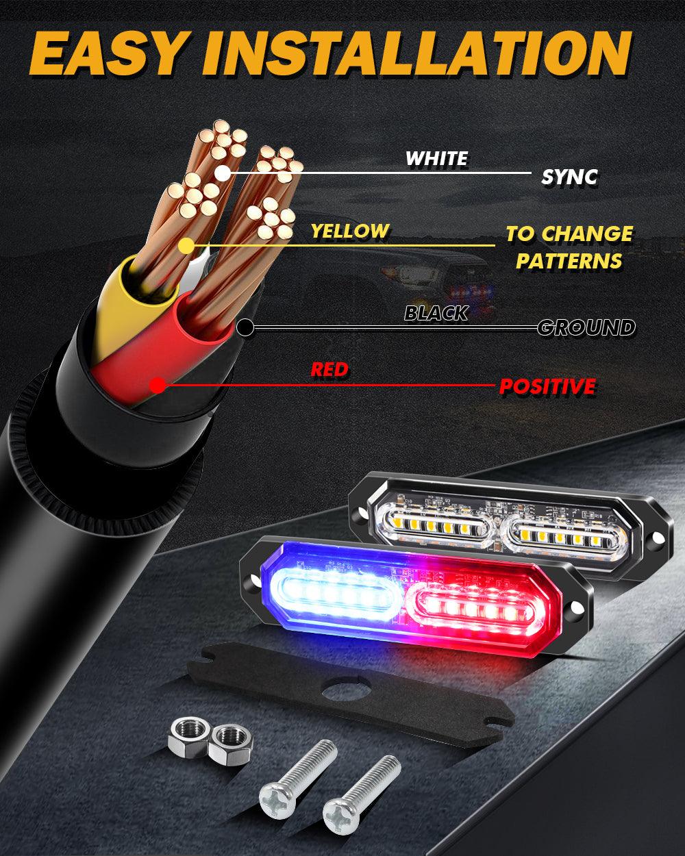 (4PSC/SET) 12LED Emergency Surface Mount Grill Strobe Light for Trucks Vehicles ATV RV Cars Van