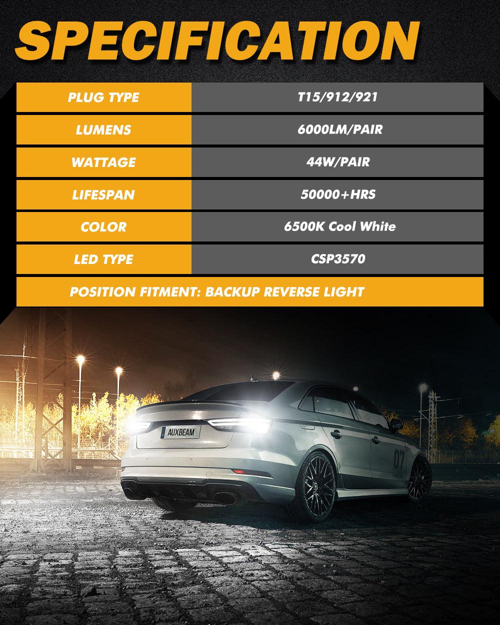 🔥912 921 T15 W16W LED Reverse Back-up Light Bulbs 44W 6000LM CAN-Bus Error Free 6500K White B2 Series | 2 Bulbs