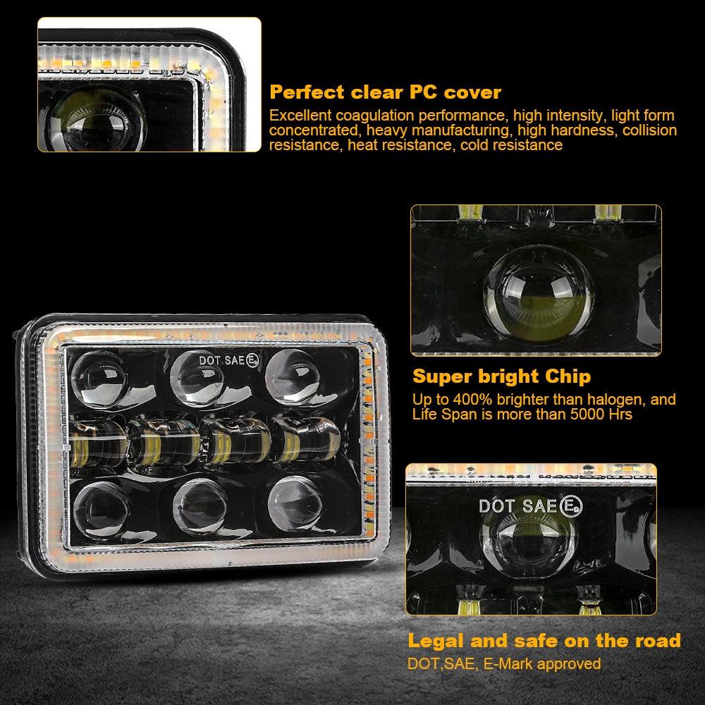 (2PCS/SET)  4x6 inch Sealed Beam LED Headlight with Hi/Low Beam DRL Turn Signal Light