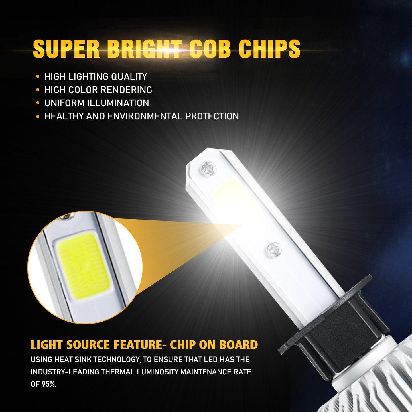 Bombillas de faros LED H1 72W 8000ML Serie S2 Super Brightes COB 6500K Blanco frío | 2 bombillas 