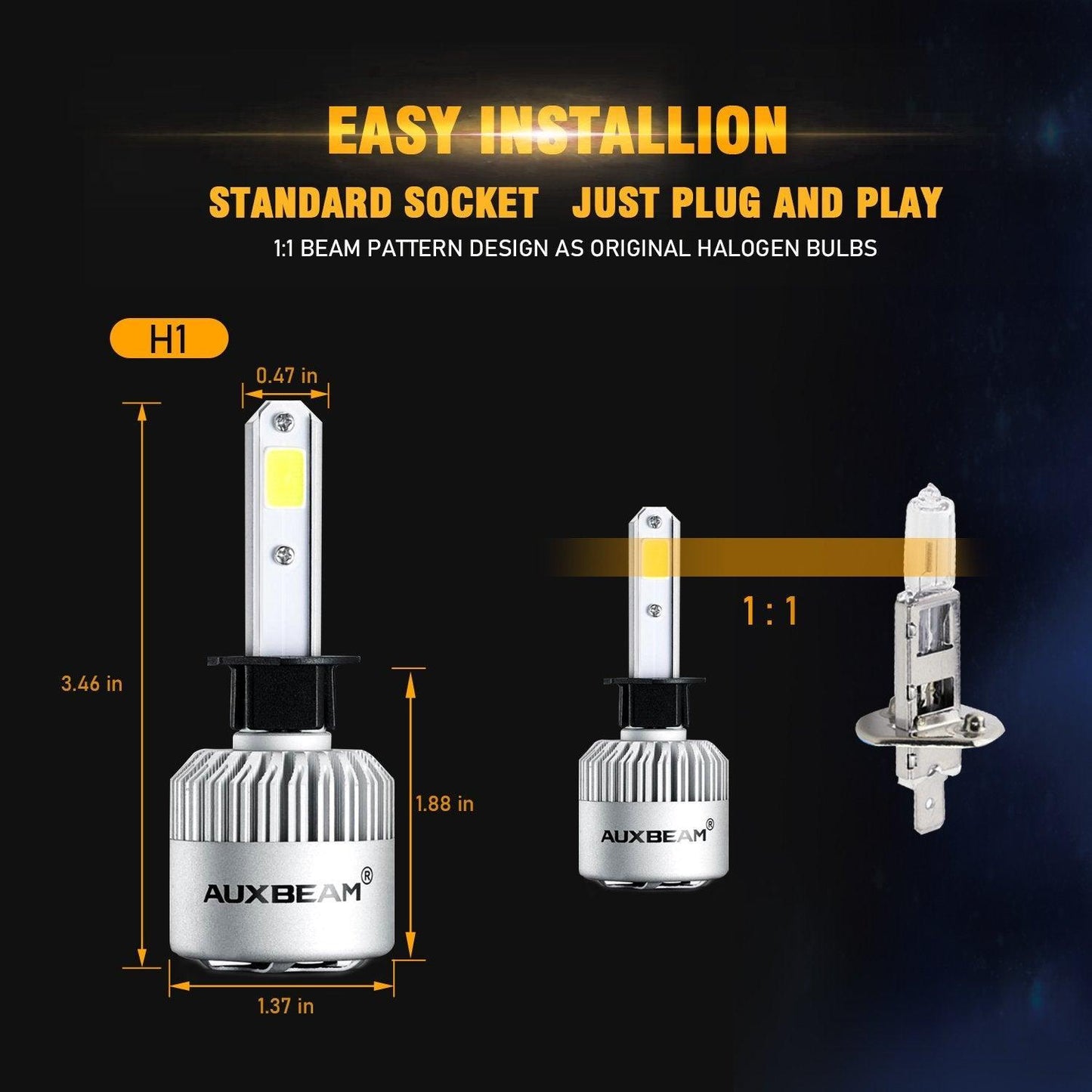 Bombillas de faros LED H1 72W 8000ML Serie S2 Super Brightes COB 6500K Blanco frío | 2 bombillas 