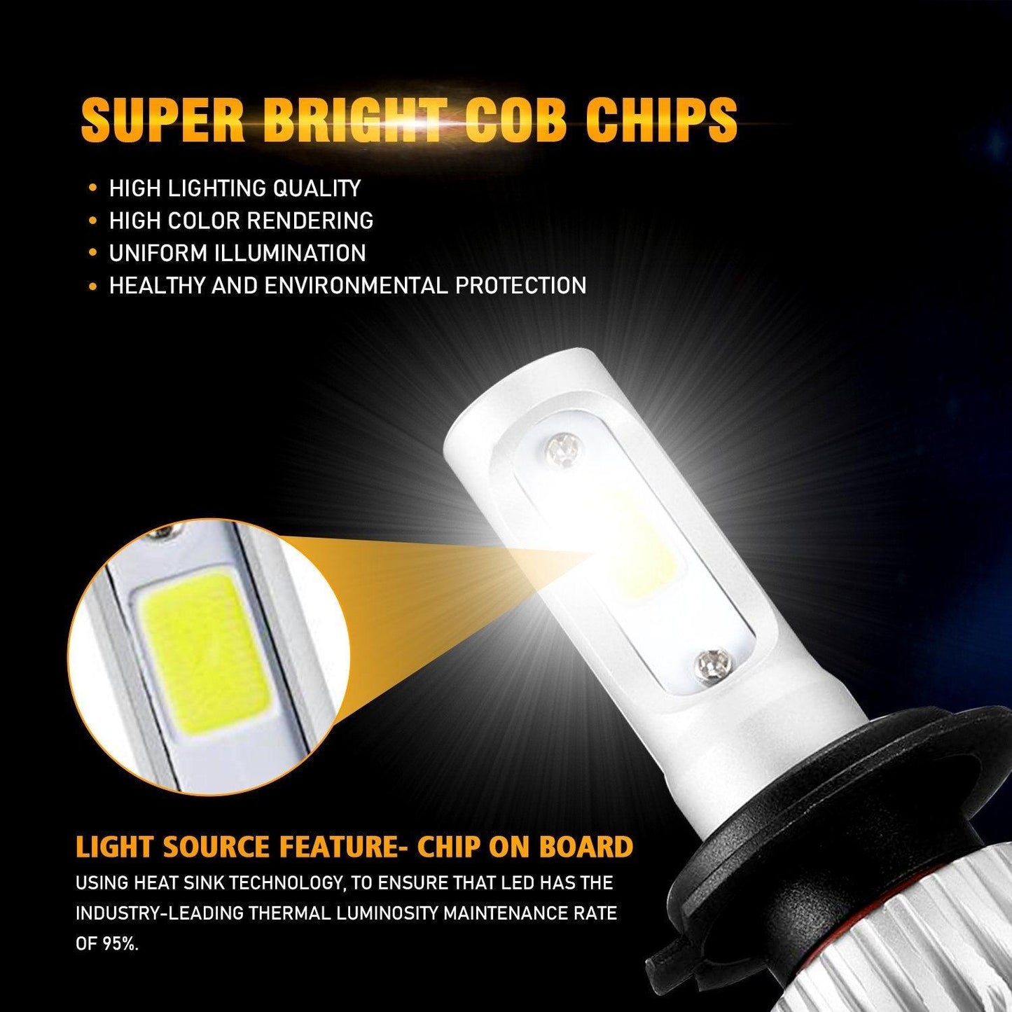 Bombillas de faros LED H7 72W 8000ML Serie S2 Super Brightes COB 6500K Blanco frío | 2 bombillas 