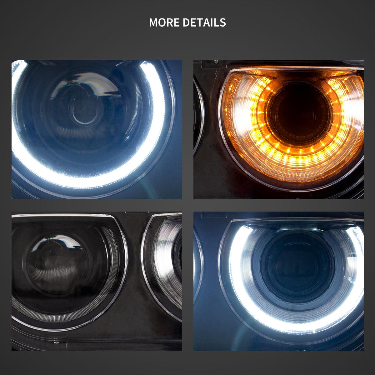 LED Headlight Assembly Dual Beam Projector Black For 2008-2014 Dodge Challenger 3th Gen Pre-Facelift