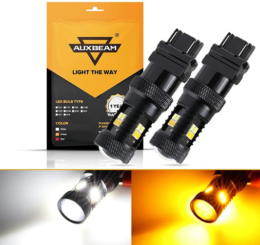 T25 3157 3156 LED Front Turn Signal & DRL Light Bulbs 300% High Brightness Dual Color Switchback White & Amber | 2 Bulbs
