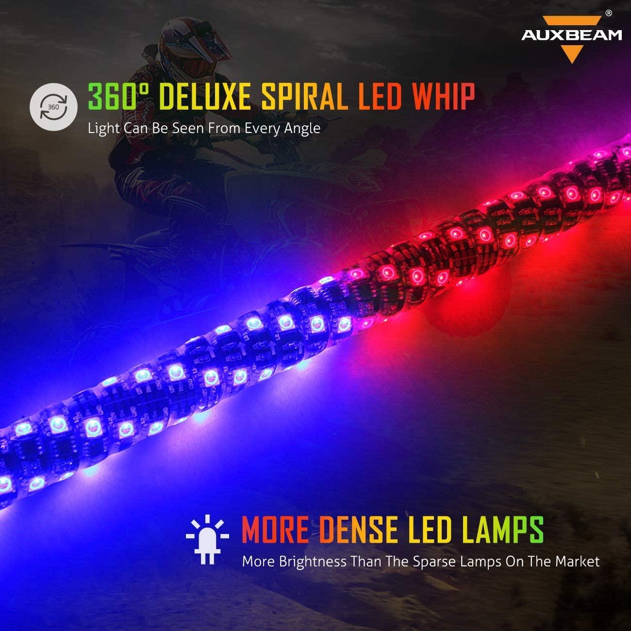 3FT/4FT LED RGB Whip Lights with Bluetooth/ Remote Controlled + Whip Light Mounting Brackets for UTV, ATV, Off-road Vehicle