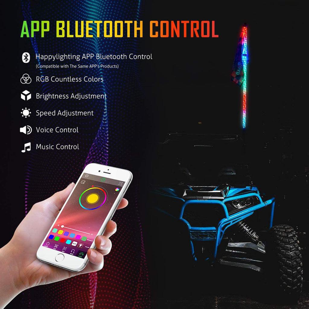4FT RGB LED Whip Lights & RGB LED Rock Lights Set with Bluetooth Controlled