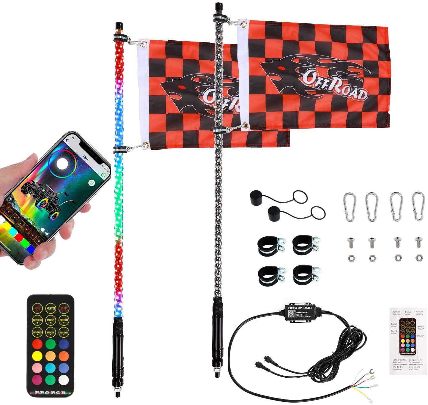 3FT/4FT LED RGB Whip Lights & Rear Pillar Flagpole Light Brackets Combo for Can-Am Maverick X3