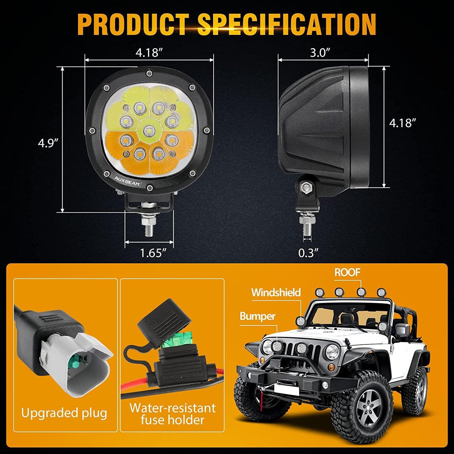 P4 Series 4 Pouces 90W 9000LM Feux De Conduite LED 6 Modes
