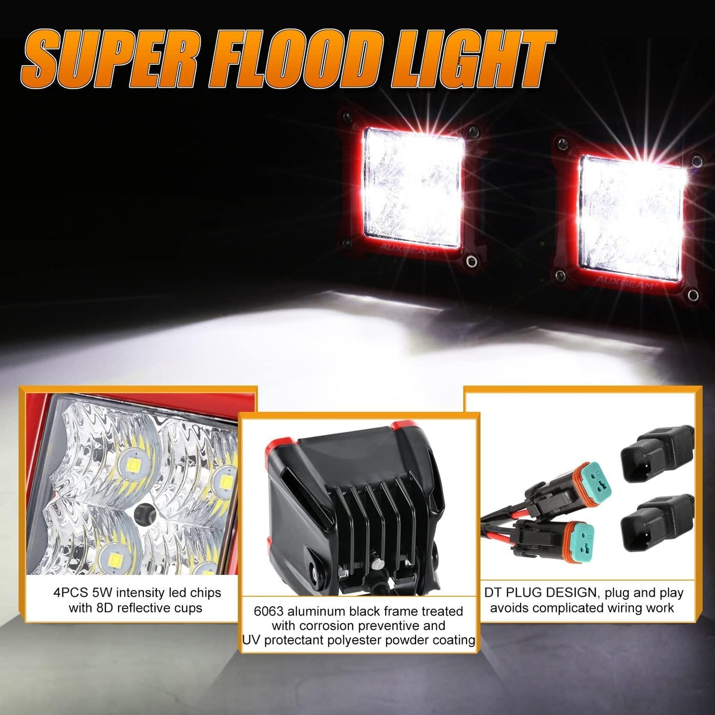 3 Pouces 40W Spot/Flood Beam LED Pods Light et Supports Universels
